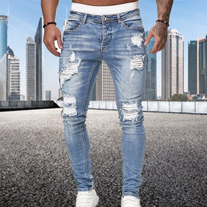 Jeans skinny pour hommes élégants - pantalon en denim déchiré tendance avec une coupe slim