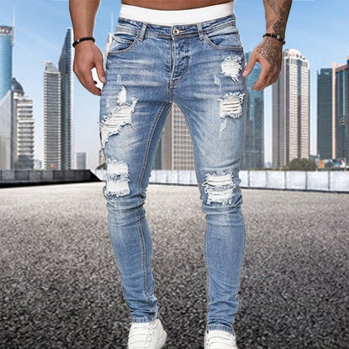 Jeans skinny pour hommes élégants - pantalon en denim déchiré tendance avec une coupe slim