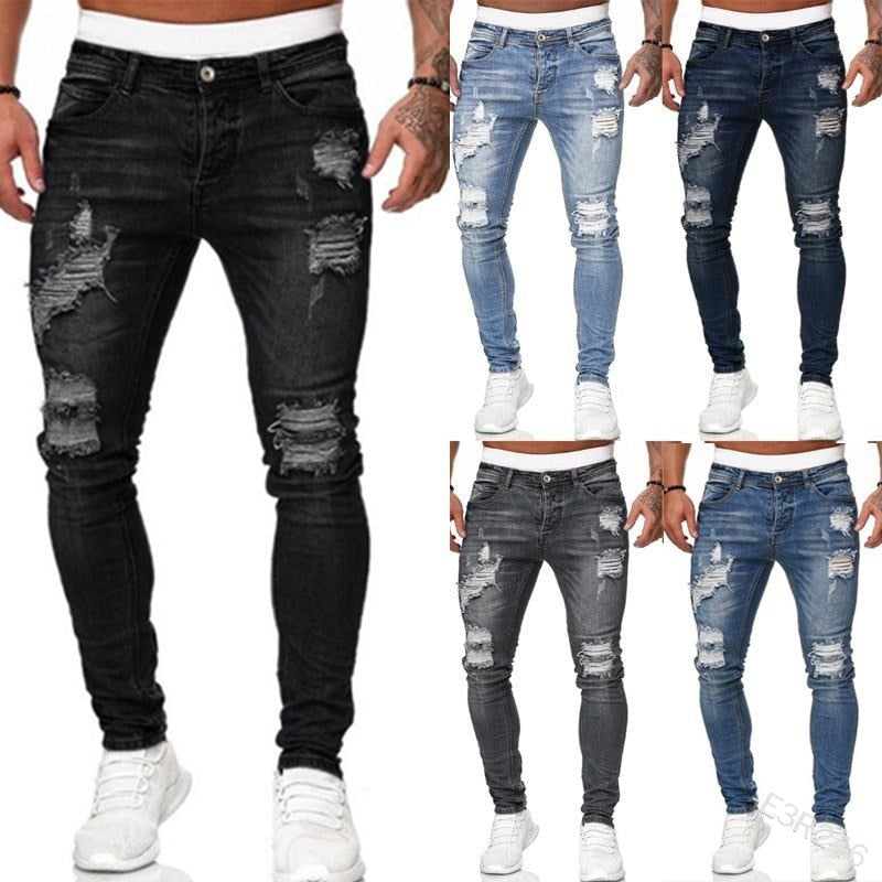 Jeans skinny pour hommes élégants - pantalon en denim déchiré tendance avec une coupe slim