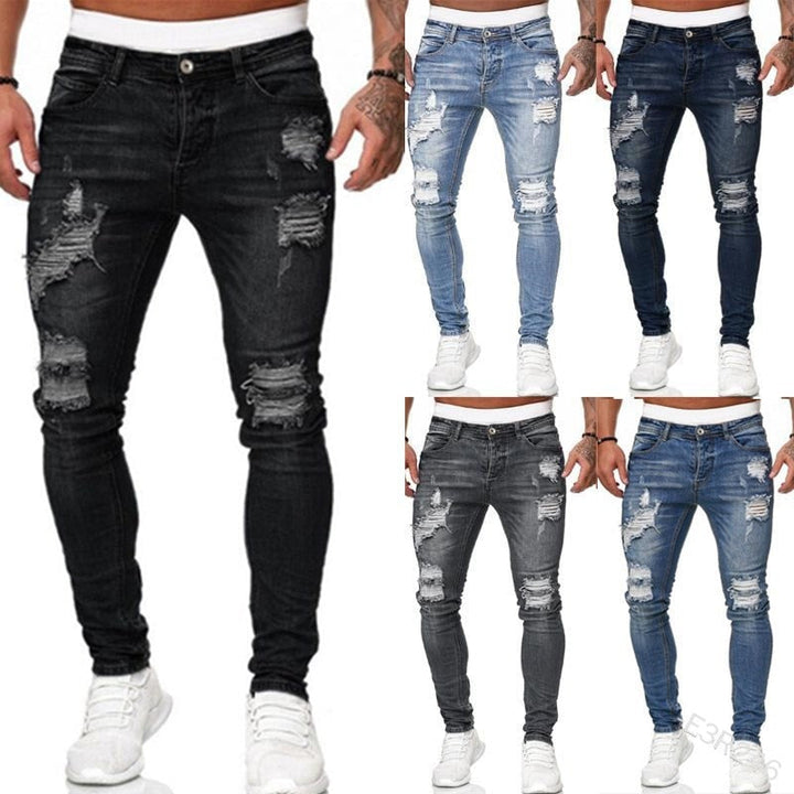 Jeans skinny pour hommes élégants - pantalon en denim déchiré tendance avec une coupe slim