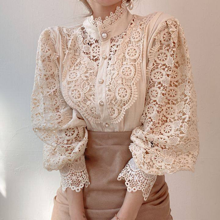Zahirah - Blouse élégante pour femmes avec manches bouffantes et un col haut raffiné pour un look chic.