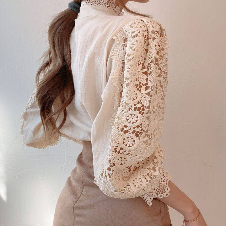 Zahirah - Blouse élégante pour femmes avec manches bouffantes et un col haut raffiné pour un look chic.