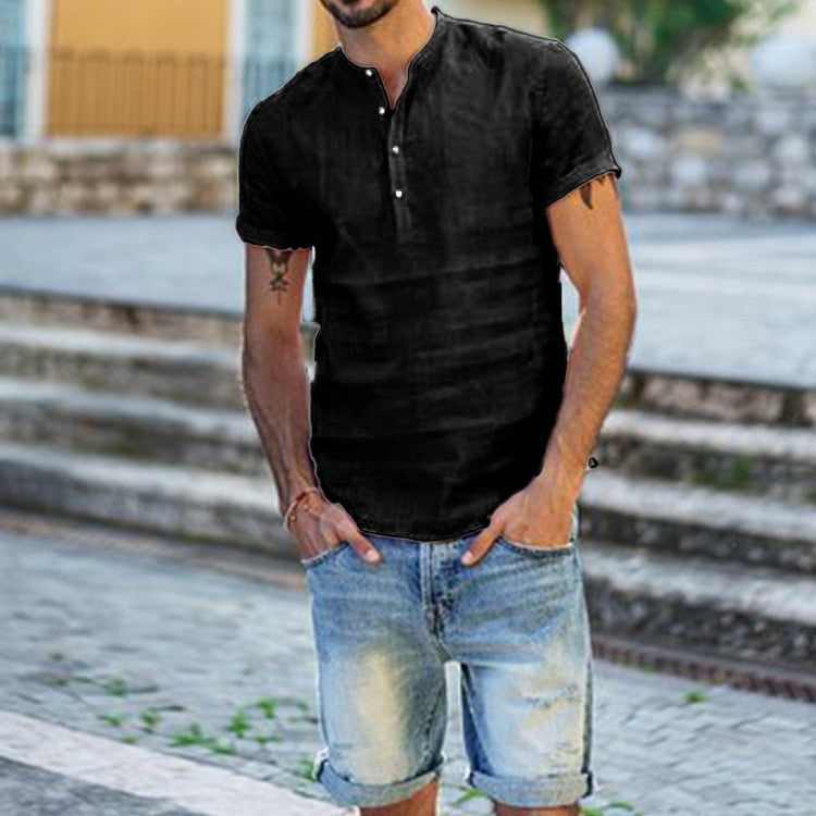 Chemise en lin pour hommes élégant - Blouse vintage décontractée avec des détails de boutons raffinés.