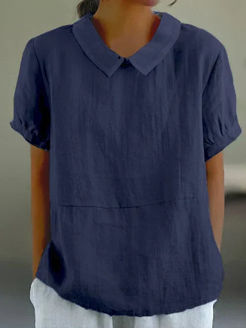 Blouse pour dames Marie élégante avec un col rond chic et des manches courtes confortables.