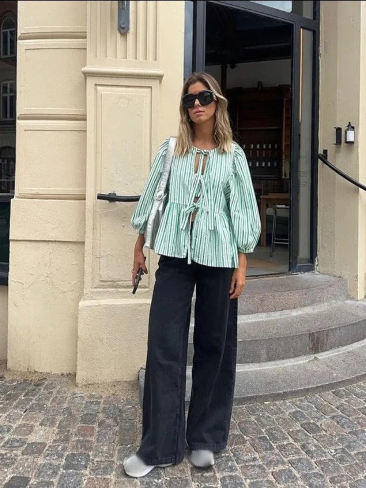 Indy - Blouse élégante pour femmes avec de longues manches bouffantes élégantes