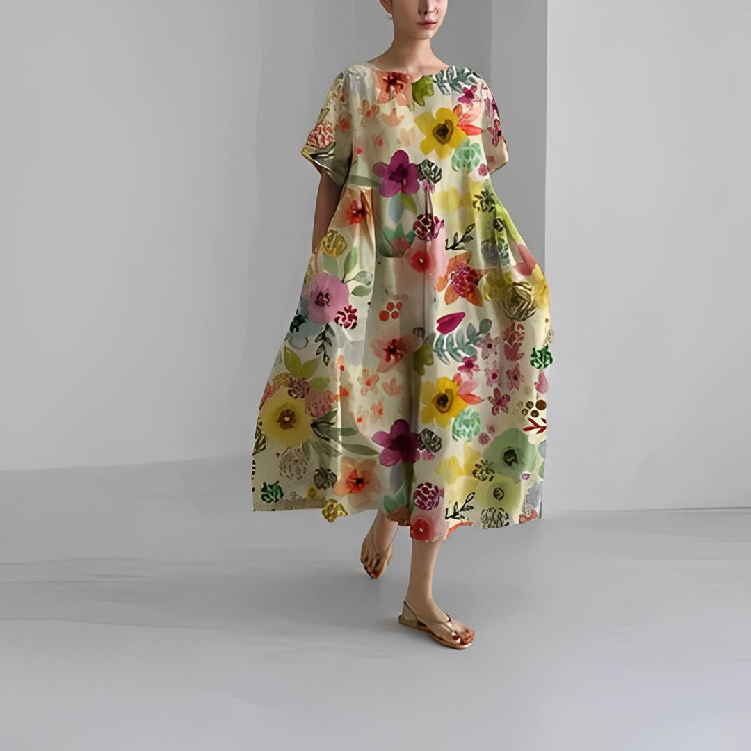 Vittoria | Charmante robe de chambre maxi boho pour femmes avec imprimé floral et poches pratiques