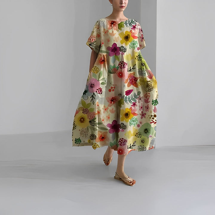 Vittoria | Charmante robe de chambre maxi boho pour femmes avec imprimé floral et poches pratiques