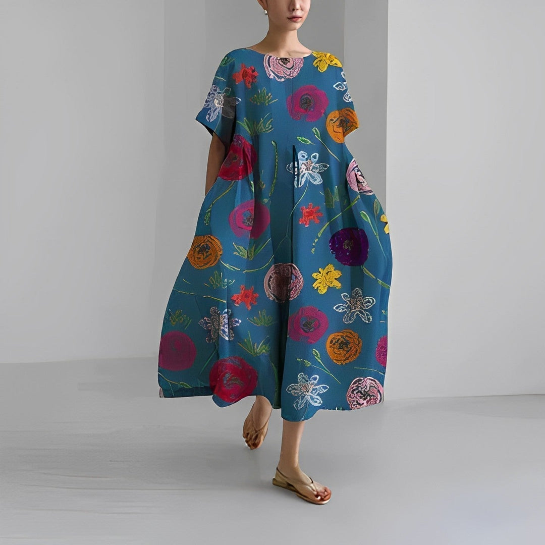 Vittoria | Charmante robe de chambre maxi boho pour femmes avec imprimé floral et poches pratiques