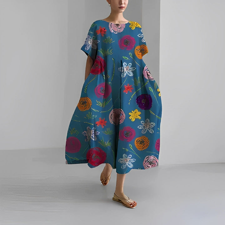 Vittoria | Charmante robe de chambre maxi boho pour femmes avec imprimé floral et poches pratiques