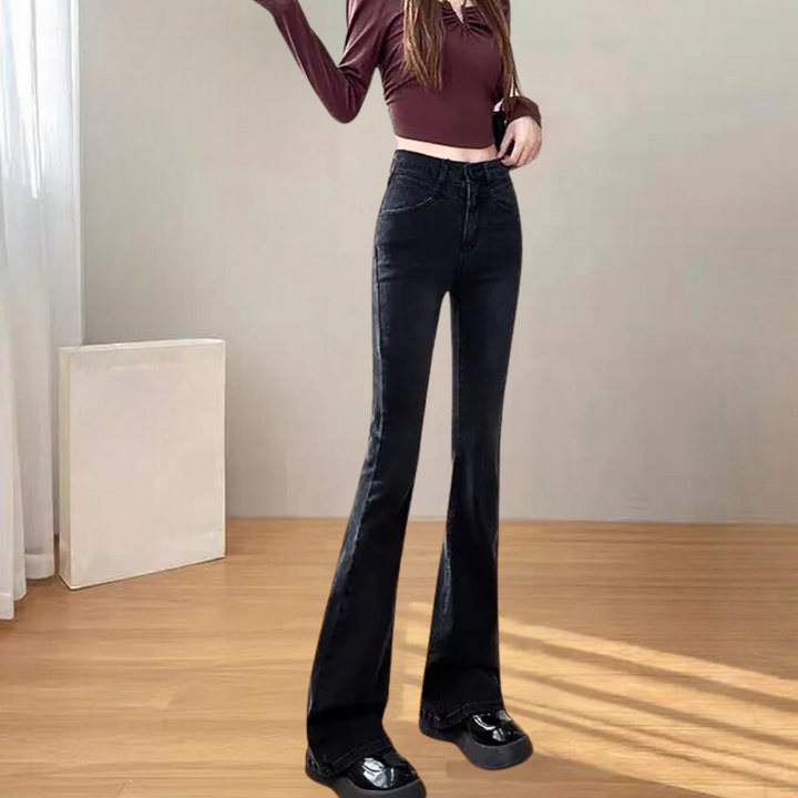 Lenora - Pantalon évasé noir stylé pour femmes pour un look tendance