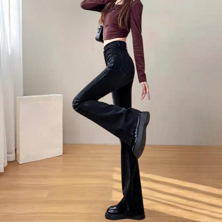 Lenora - Pantalon évasé noir stylé pour femmes pour un look tendance
