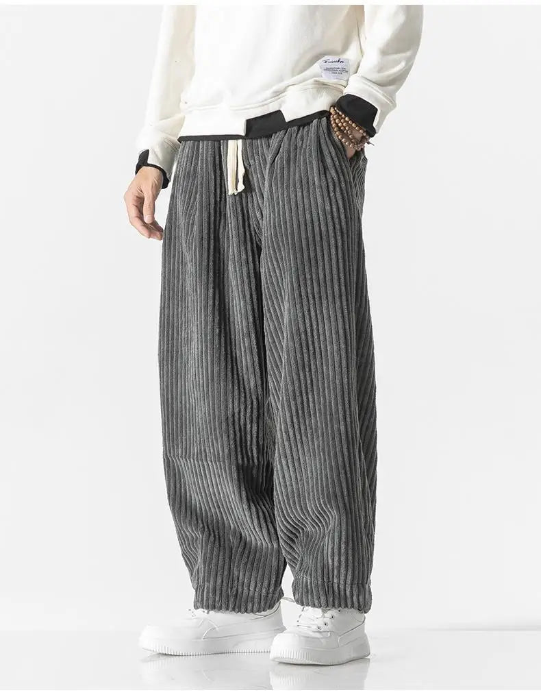 Pantalon à coupe décontractée avec design côtelé pour un confort ultime