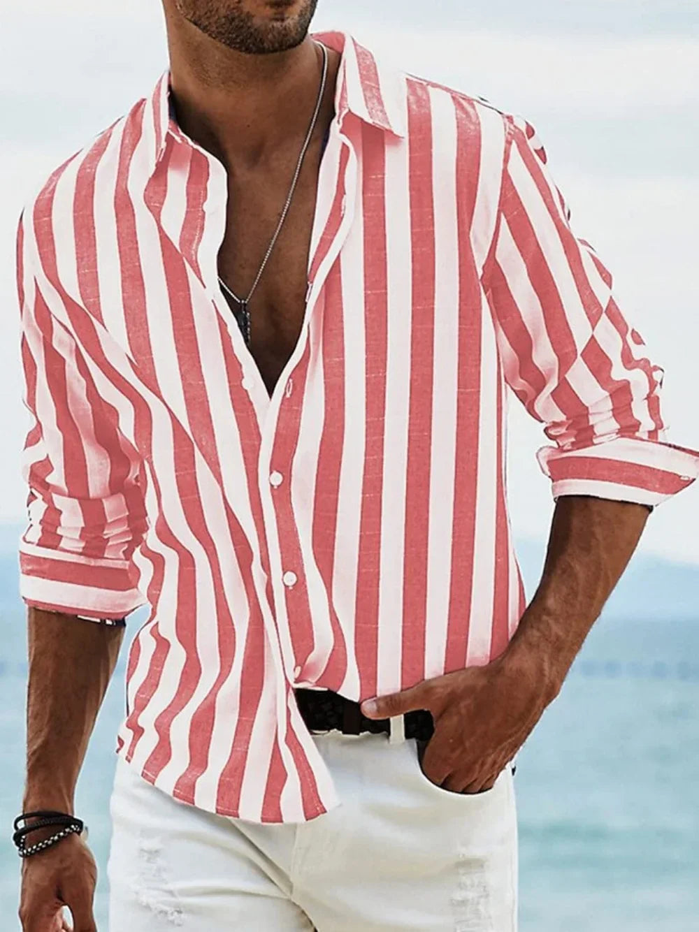 Chemise rayée légère et confortable pour homme - Parfaite pour des looks décontractés et tendance.