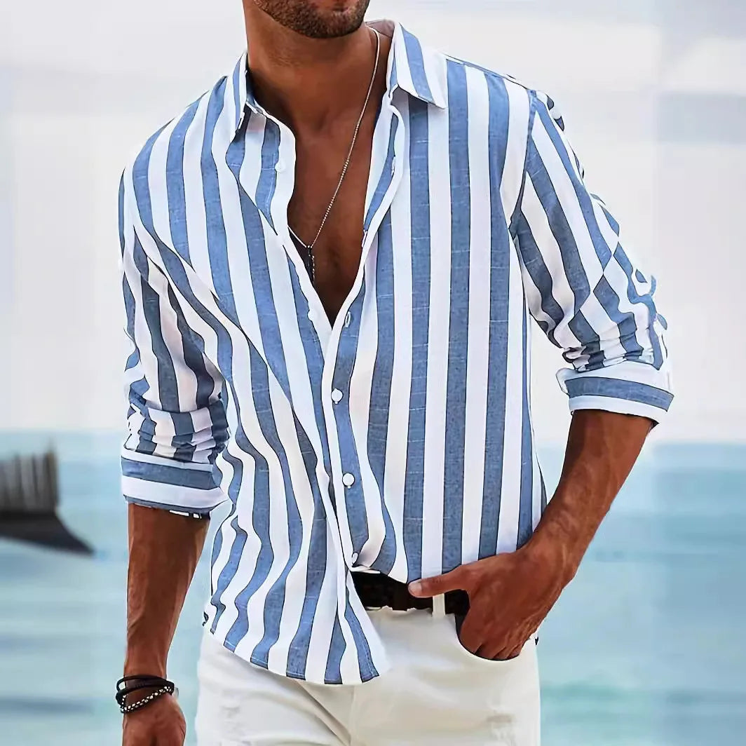 Chemise rayée légère et confortable pour homme - Parfaite pour des looks décontractés et tendance.
