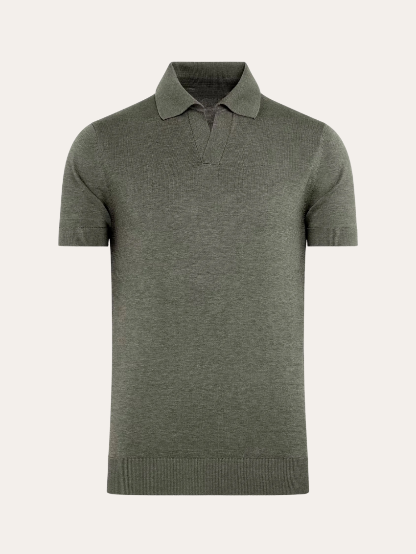 Polo en maille luxueuse olive élégante sans boutons