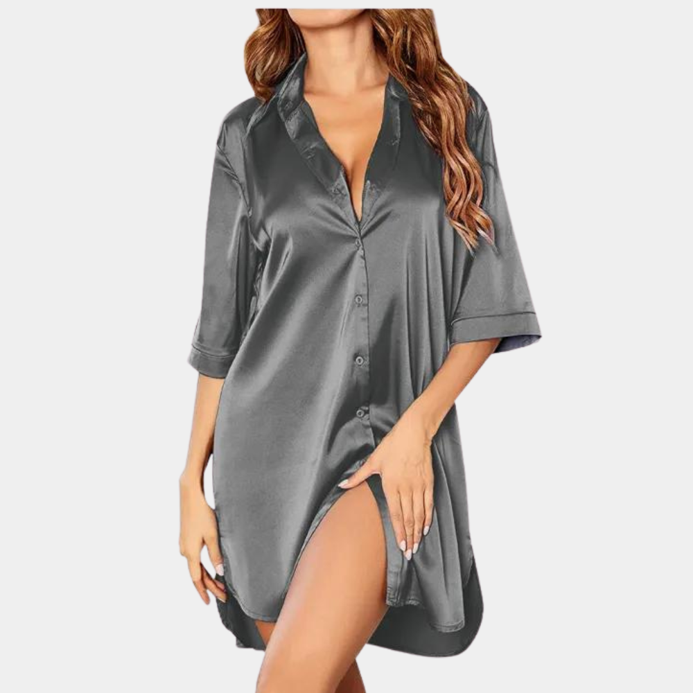 Chemise de Nuit en Satin Élégant avec Fermeture à Boutons Charme pour un Repos Nocturne Luxe