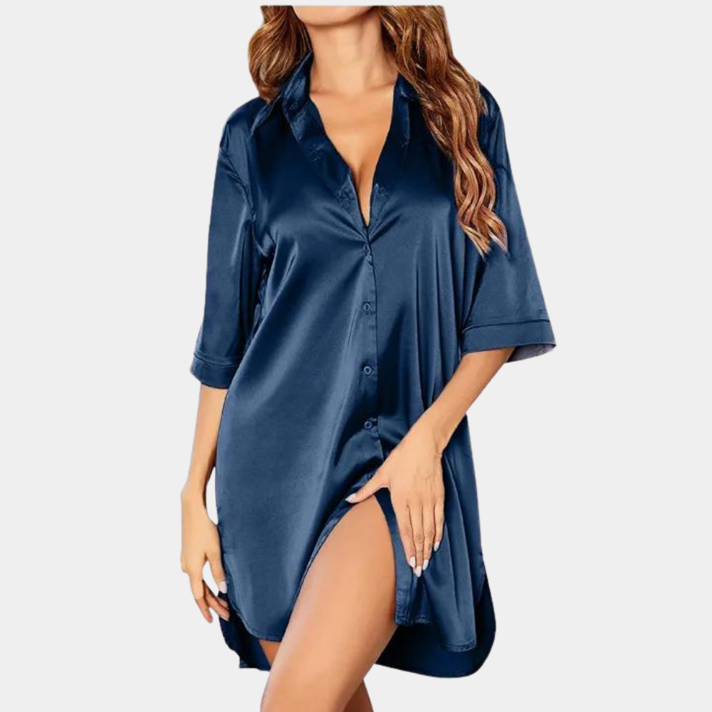 Chemise de Nuit en Satin Élégant avec Fermeture à Boutons Charme pour un Repos Nocturne Luxe