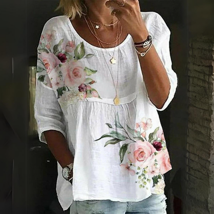 Ceridwen | Blouse ample, respirante et élégante avec un bel imprimé floral - Manches 3/4