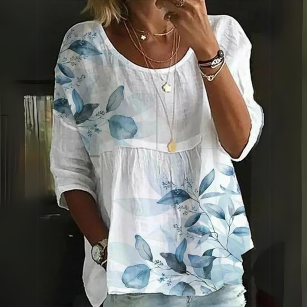 Ceridwen | Blouse ample, respirante et élégante avec un bel imprimé floral - Manches 3/4