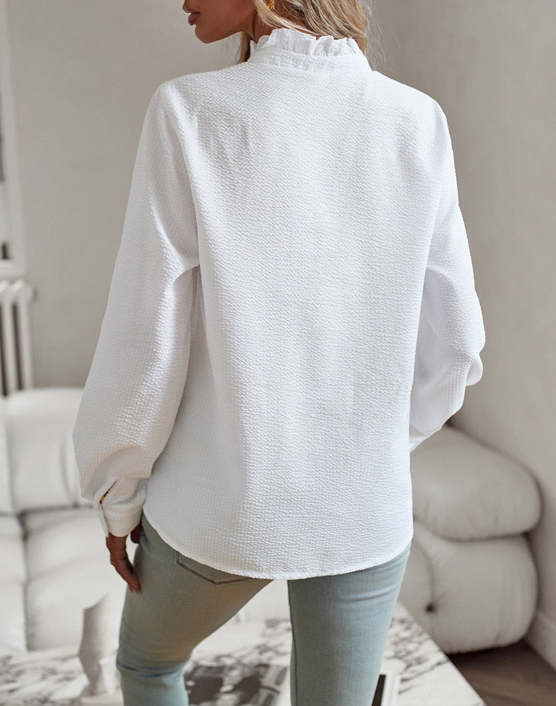 Blouse élégante pour femme à manches longues avec volants pour un look chic | Mecca