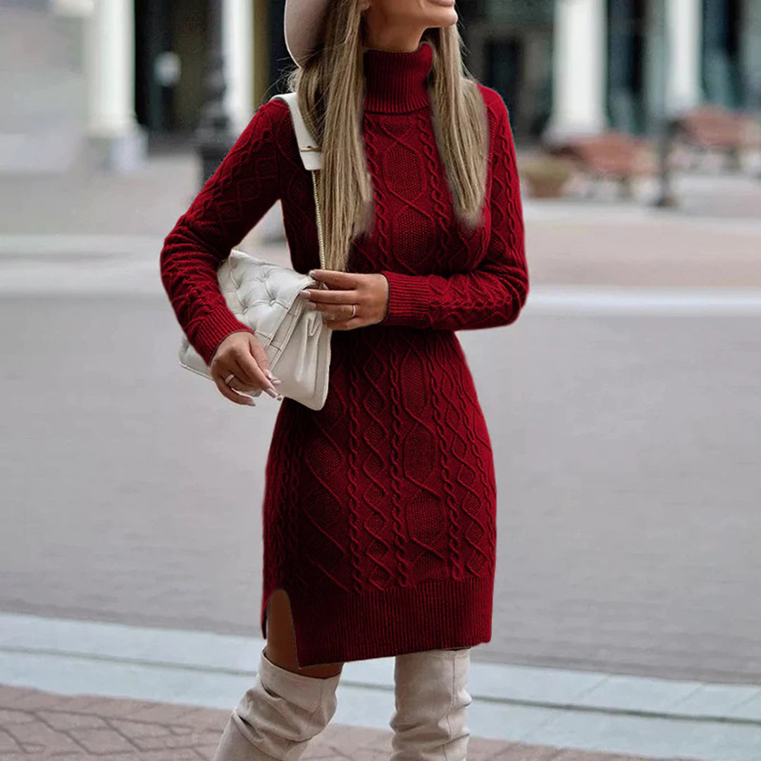 Nalani - Robe pull à col roulé pour femme en grosse maille très tendance