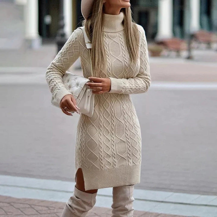 Nalani - Robe pull à col roulé pour femme en grosse maille très tendance