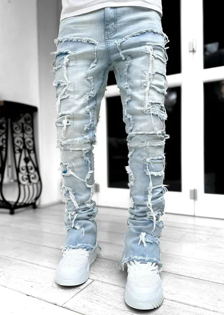 Xavian - Jeans empilés rétro tendance pour hommes