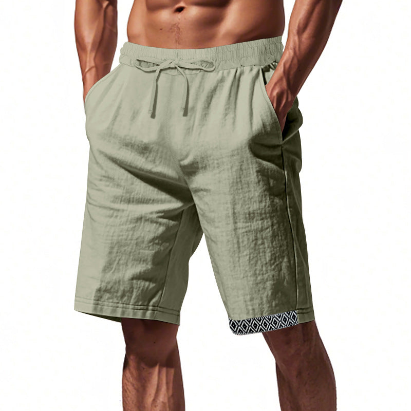 Pantalon en Lin pour Hommes à Coupe Relaxée, Taille Élastique avec Cordons, Style Bohème, Finitions Décoratives et Poches Latérales