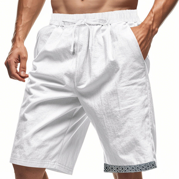Pantalon en Lin pour Hommes à Coupe Relaxée, Taille Élastique avec Cordons, Style Bohème, Finitions Décoratives et Poches Latérales