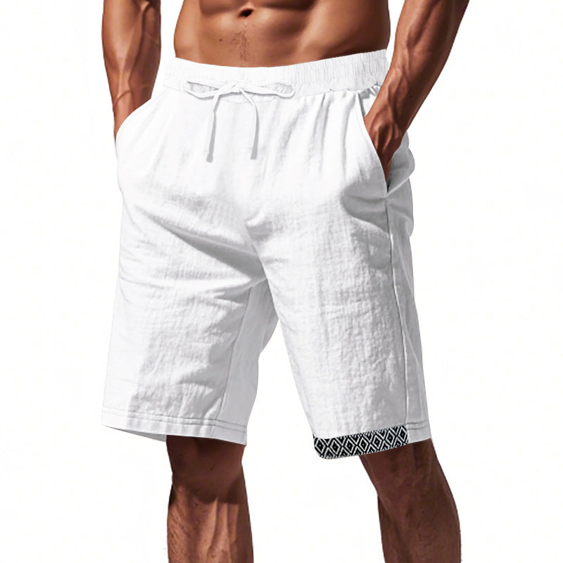 Pantalon en Lin pour Hommes à Coupe Relaxée, Taille Élastique avec Cordons, Style Bohème, Finitions Décoratives et Poches Latérales