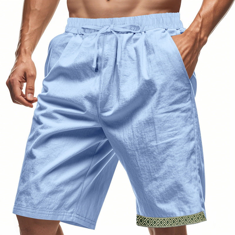 Pantalon en Lin pour Hommes à Coupe Relaxée, Taille Élastique avec Cordons, Style Bohème, Finitions Décoratives et Poches Latérales