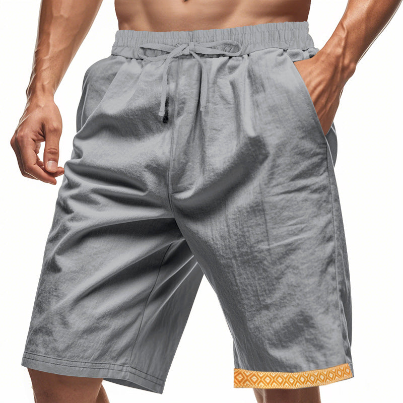 Pantalon en Lin pour Hommes à Coupe Relaxée, Taille Élastique avec Cordons, Style Bohème, Finitions Décoratives et Poches Latérales