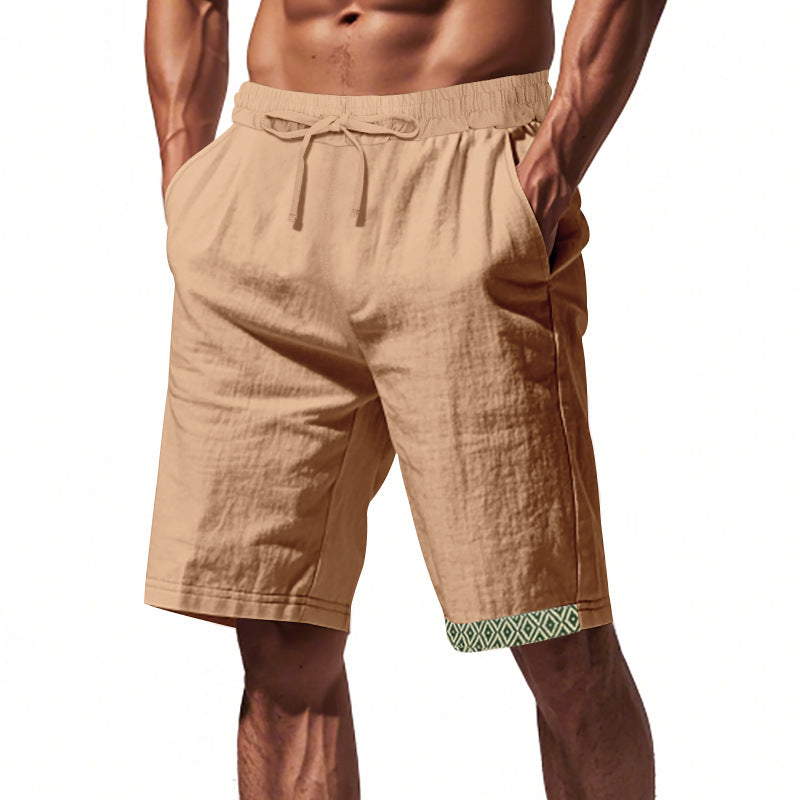 Pantalon en Lin pour Hommes à Coupe Relaxée, Taille Élastique avec Cordons, Style Bohème, Finitions Décoratives et Poches Latérales