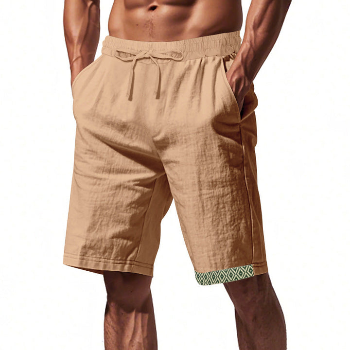 Pantalon en Lin pour Hommes à Coupe Relaxée, Taille Élastique avec Cordons, Style Bohème, Finitions Décoratives et Poches Latérales