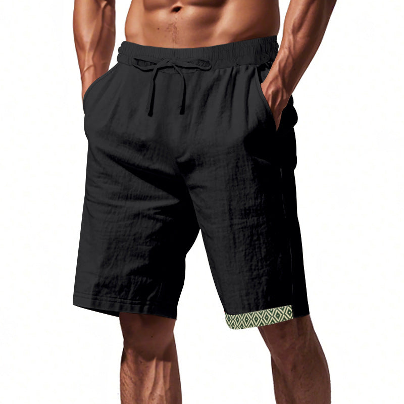 Pantalon en Lin pour Hommes à Coupe Relaxée, Taille Élastique avec Cordons, Style Bohème, Finitions Décoratives et Poches Latérales