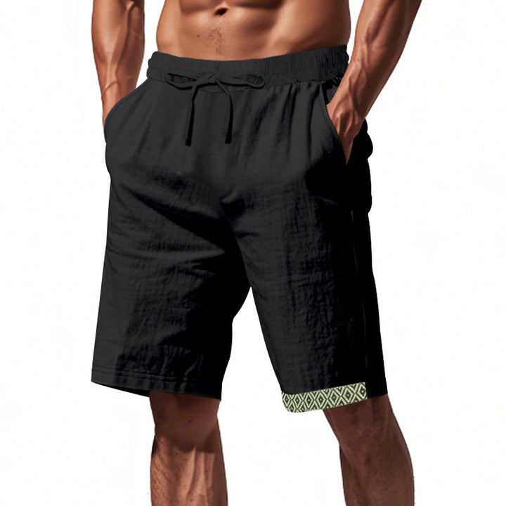 Pantalon en Lin pour Hommes à Coupe Relaxée, Taille Élastique avec Cordons, Style Bohème, Finitions Décoratives et Poches Latérales
