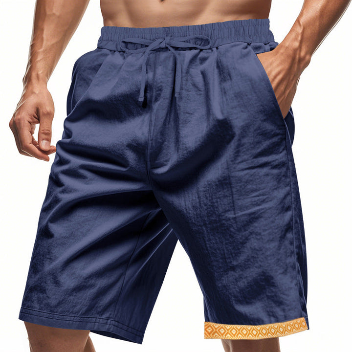 Pantalon en Lin pour Hommes à Coupe Relaxée, Taille Élastique avec Cordons, Style Bohème, Finitions Décoratives et Poches Latérales