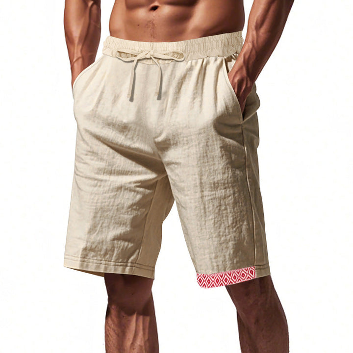 Pantalon en Lin pour Hommes à Coupe Relaxée, Taille Élastique avec Cordons, Style Bohème, Finitions Décoratives et Poches Latérales