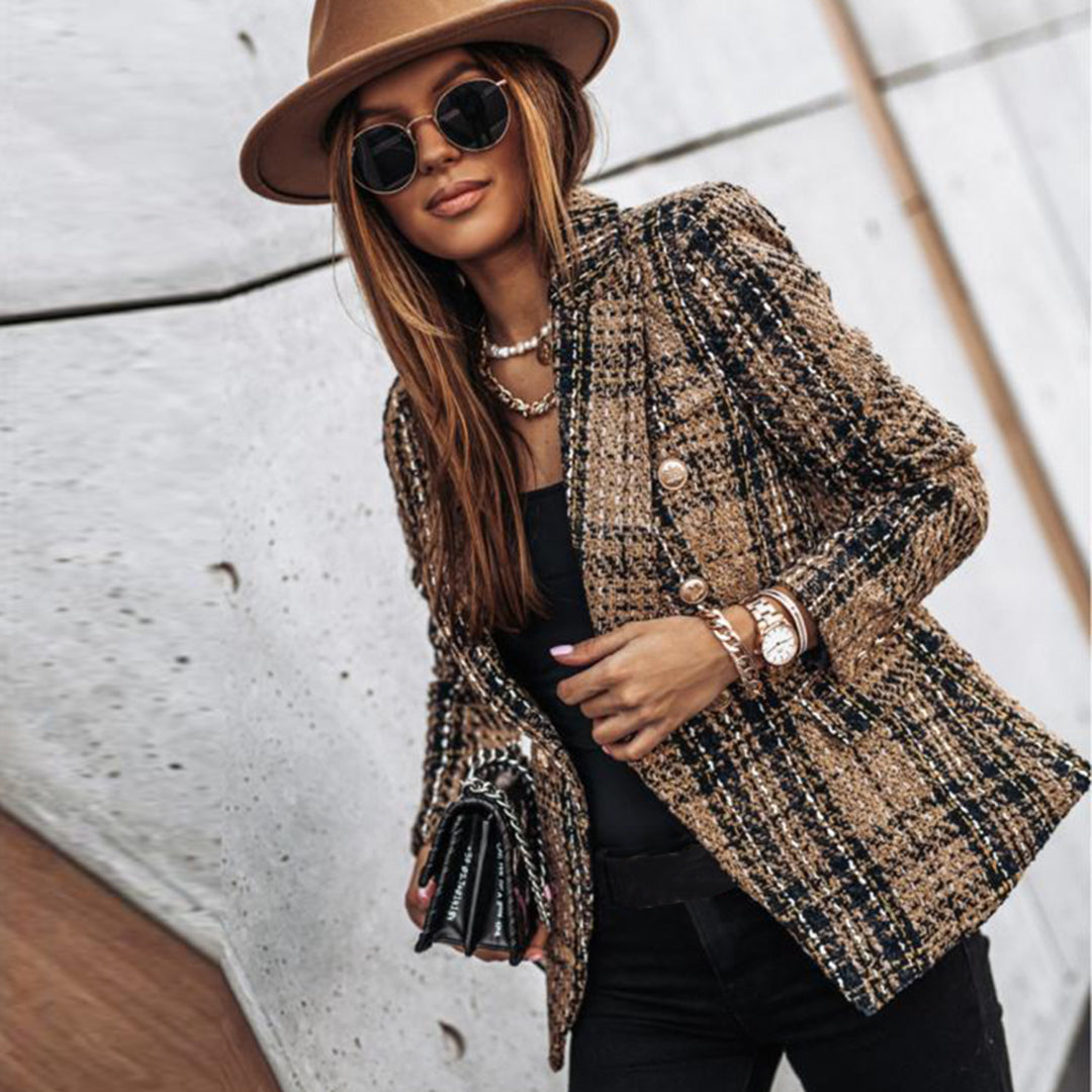 Julia | Blazer Rétro Chic à Carreaux pour Femmes