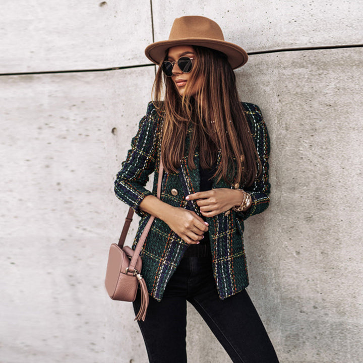 Julia | Blazer Rétro Chic à Carreaux pour Femmes