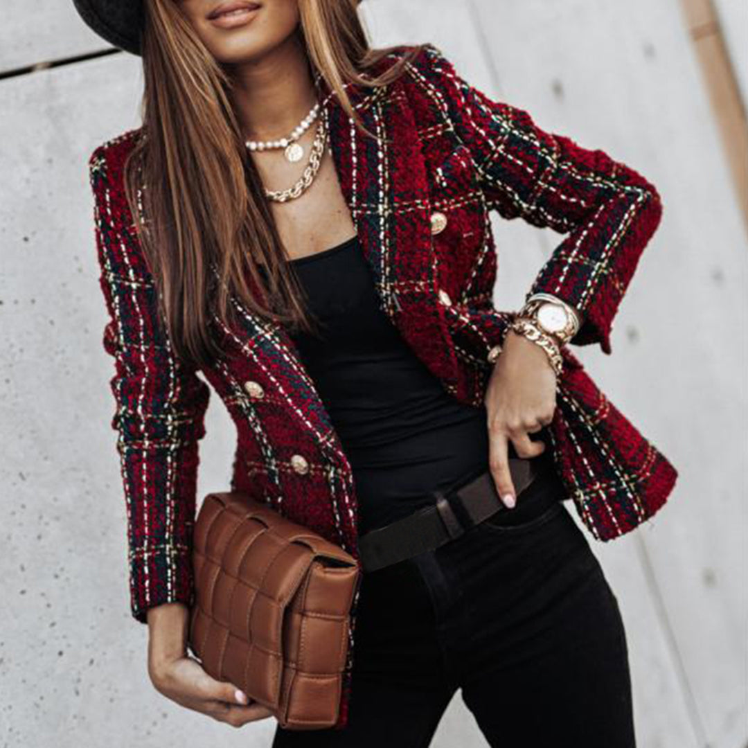 Julia | Blazer Rétro Chic à Carreaux pour Femmes
