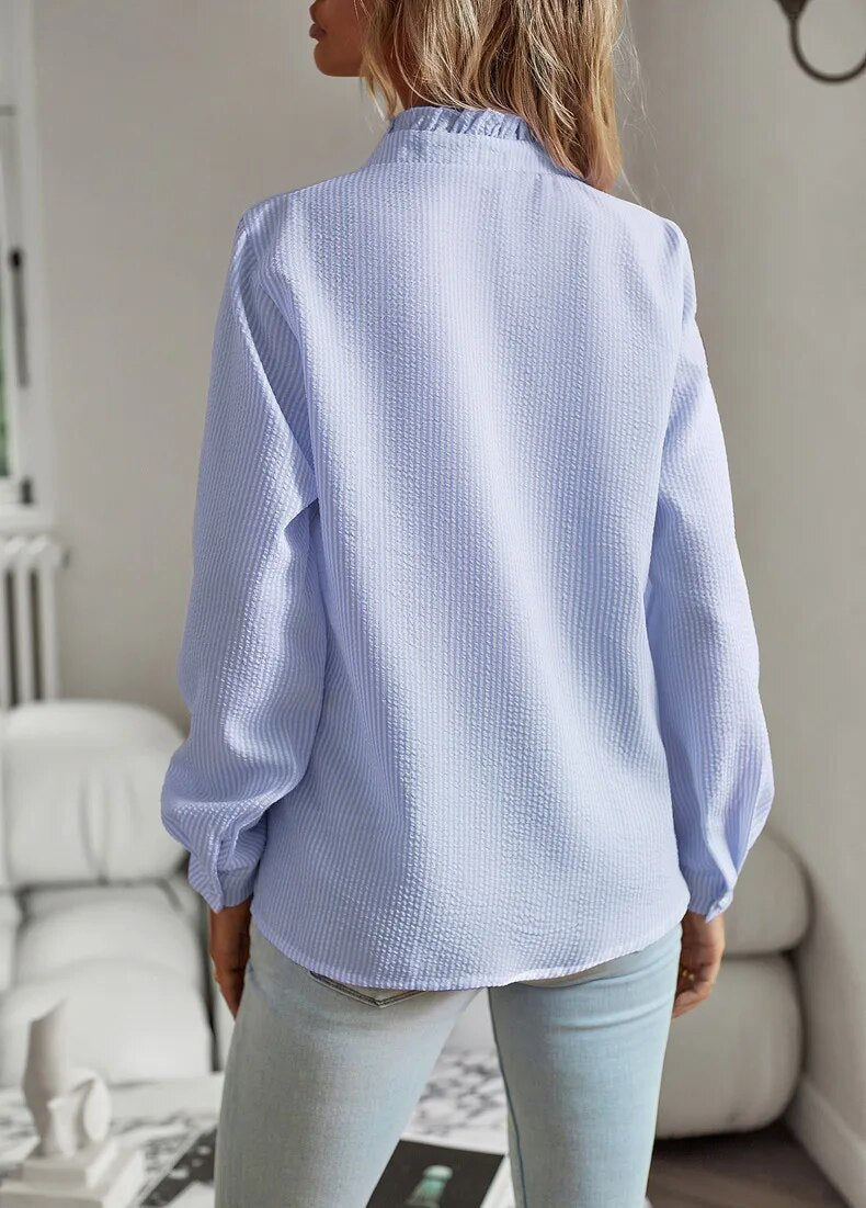 Blouse élégante pour femme à manches longues avec volants pour un look chic | Mecca