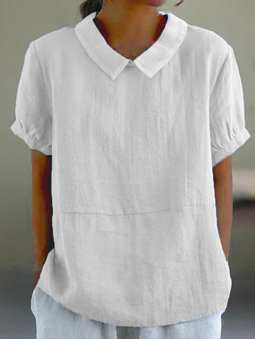 Blouse pour dames Marie élégante avec un col rond chic et des manches courtes confortables.