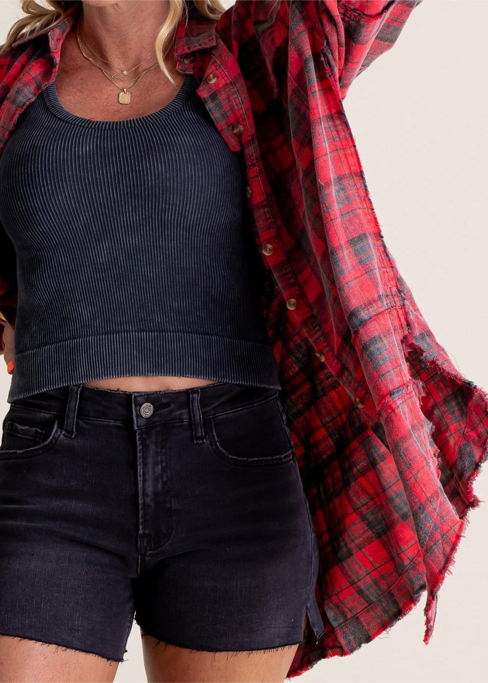 Blanka | Veste en flanelle rétro oversize au style élégant avec bords bruts et poches pratiques