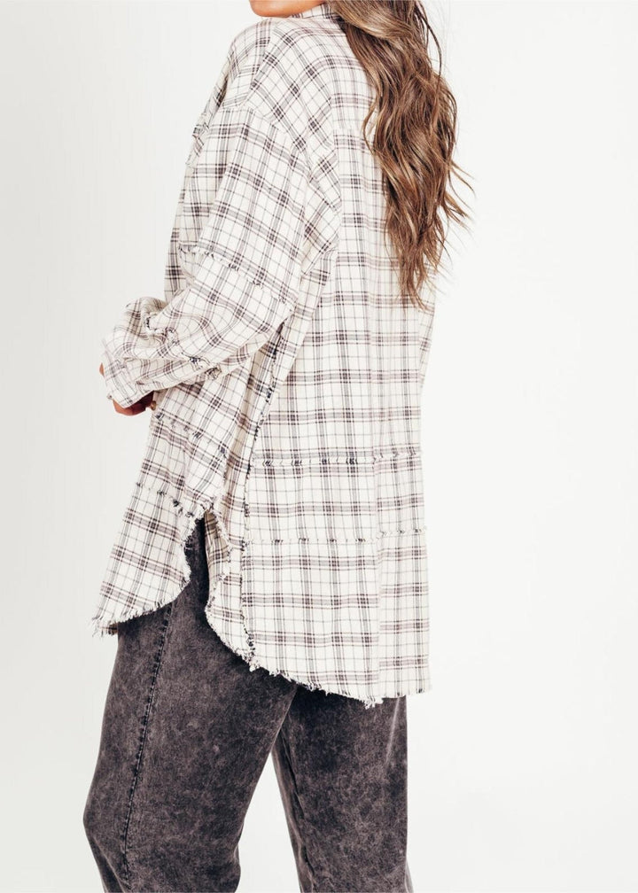 Blanka | Veste en flanelle rétro oversize au style élégant avec bords bruts et poches pratiques