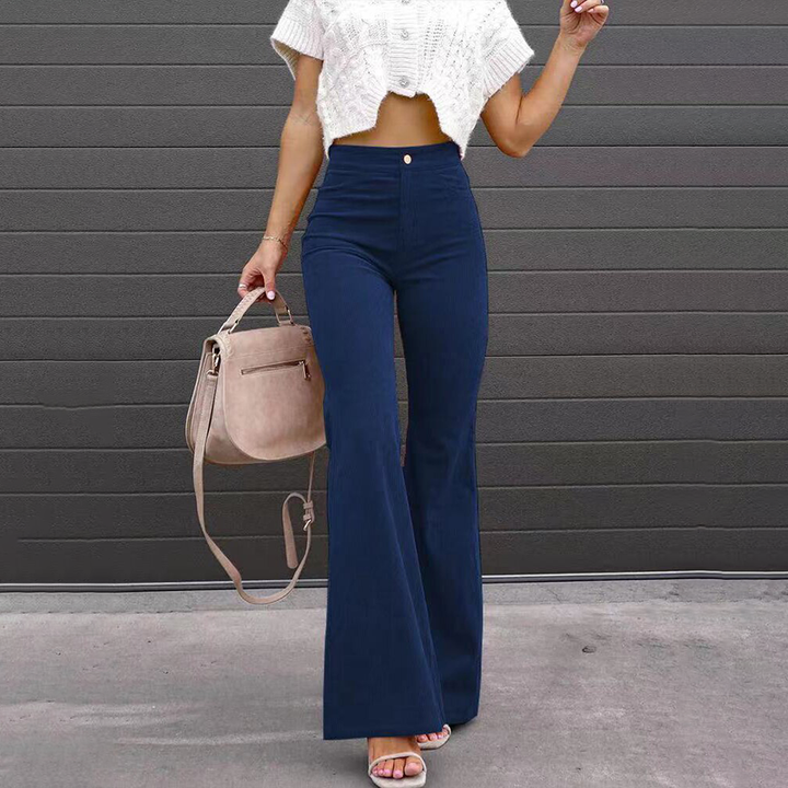 Chic Rétro - Pantaloons en Velours Côtelé Élastique Taille Haute Flare Luxueux