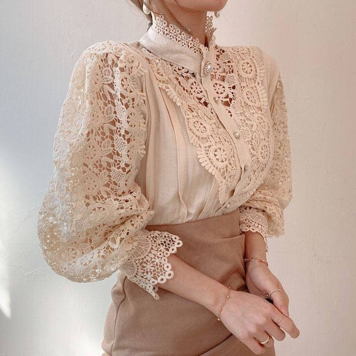 Zahirah - Blouse élégante pour femmes avec manches bouffantes et un col haut raffiné pour un look chic.
