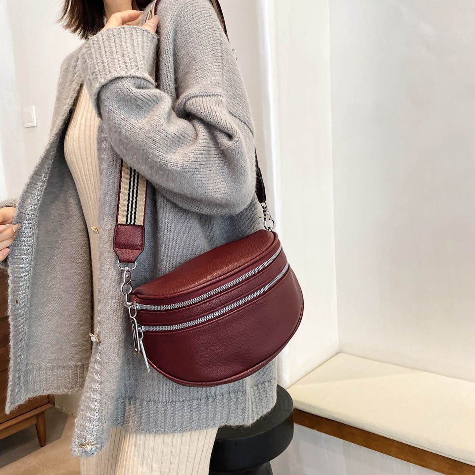 Zivora Luxe Sacoche en Cuir avec Double Zip - Sac Banane Élégant pour Chaque Occasion
