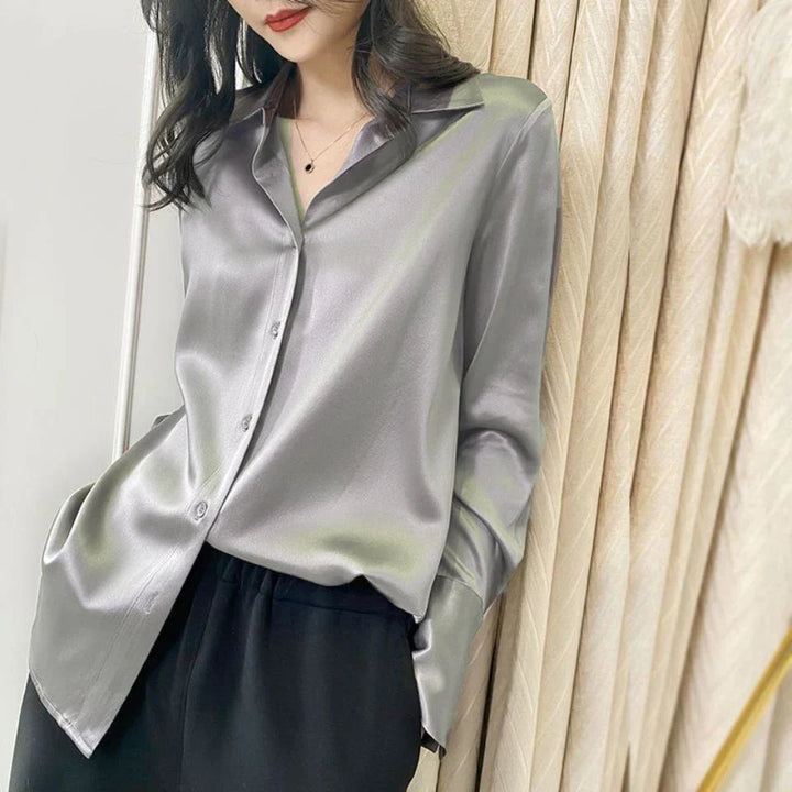 Chemisier Satiné Luxe Marixa pour Femme à Manches Longues pour un Look Élégant