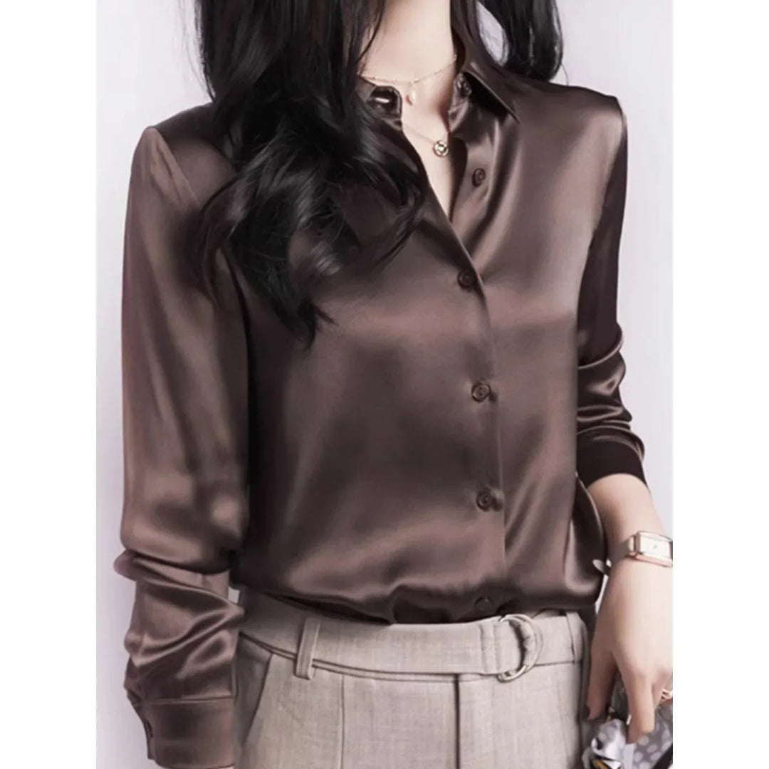 Chemisier Satiné Luxe Marixa pour Femme à Manches Longues pour un Look Élégant